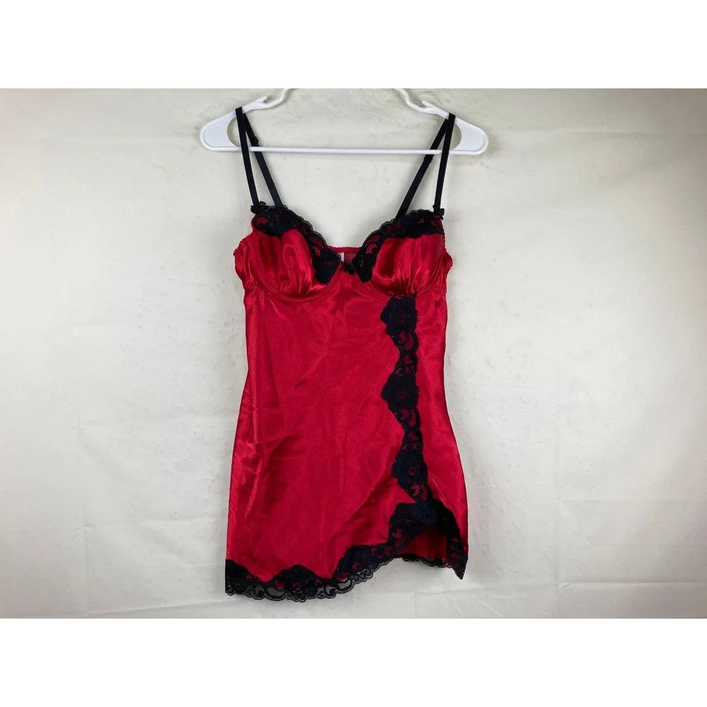 Gilligan & OMalley Red Lace Trim‎ Satin Cami Top Size M Y2K coquette Romantic